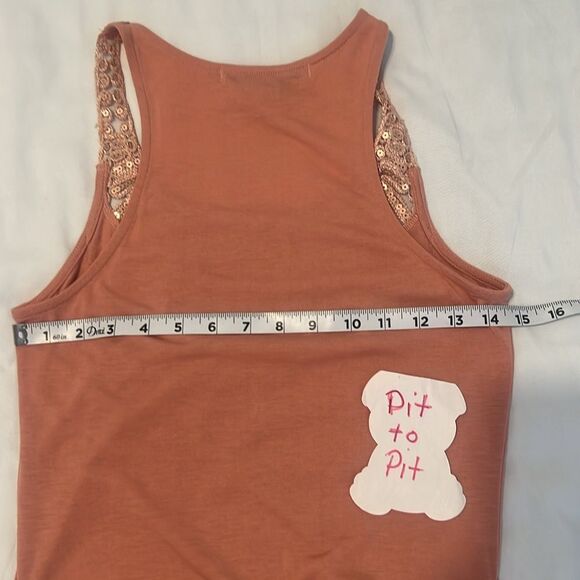 American Rag size small Embellished peach tank top with sheer beaded trim EUC - Picture 8 of 10